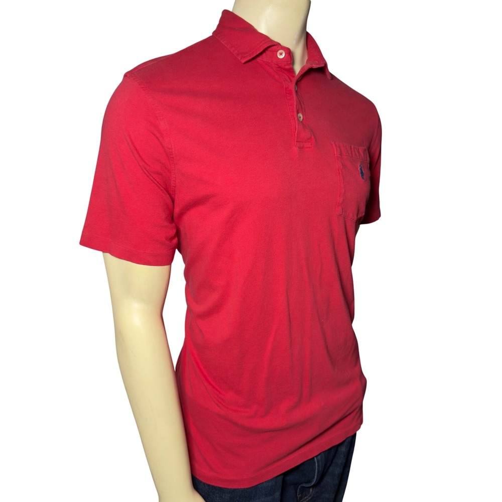 Polo Ralph Lauren Polo Shirt Mens Medium Red‎ Excellent Classic Fit Pocket Pony - Picture 2 of 11